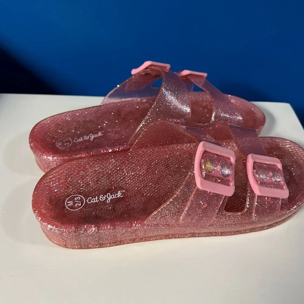 CAT & JACK Girls Pink Sparkle Buckle Sandals size 2/3